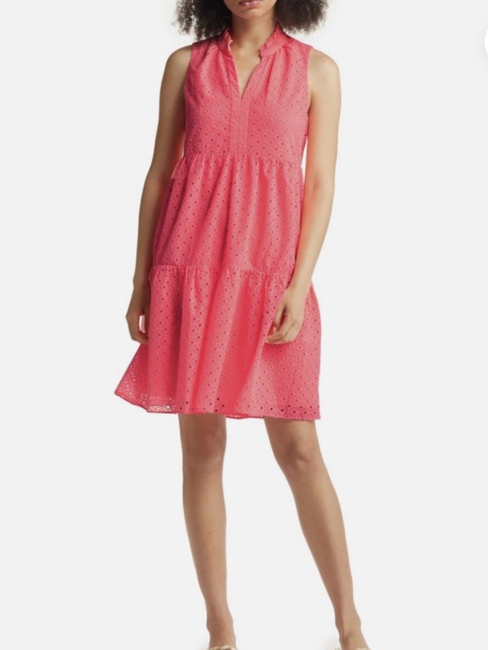 Lilly Pulitzer Novella Dress Women's Large Eyelet Swing Mini Sleeveless Coral